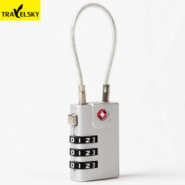 Travelsky tsa approved Zinc Alloy resettable padlock cable lock luggage 3 digit combination lock