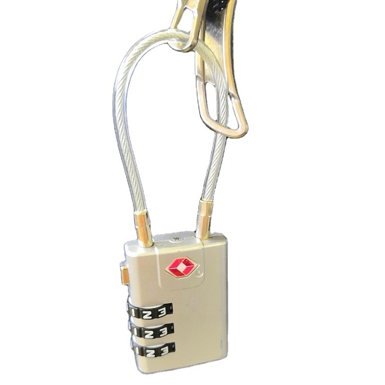 Travelsky Promotional Tsa Approved Padlock Cable Lock Luggage 3 Digit Combination Lock Cable