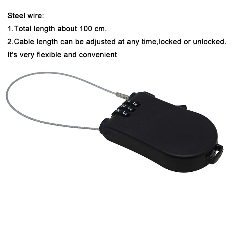 Travelsky Custom cheap best 3-digit Combination cable retractable wire Lock