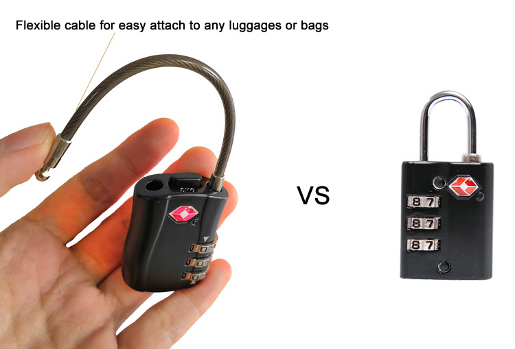 Travel Custom Approved 3-Dial Combination Travel TSA Cable Luggage Lock