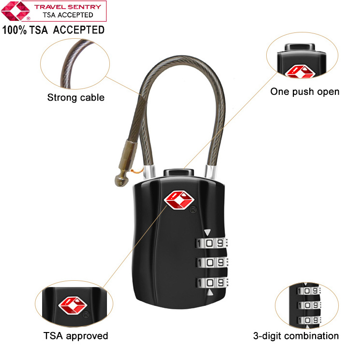 Travel Custom Approved 3-Dial Combination Travel TSA Cable Luggage Lock