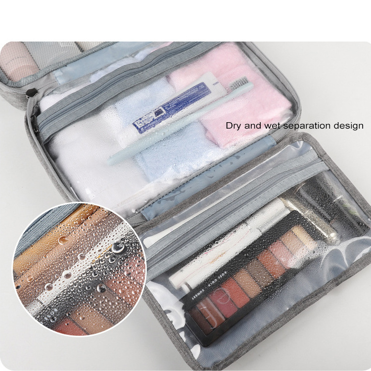 Multifunctional Water-Resistent 4 Fold Toiletries Bag 6-10 Compartments Hanging Travel Cosmetic Bag