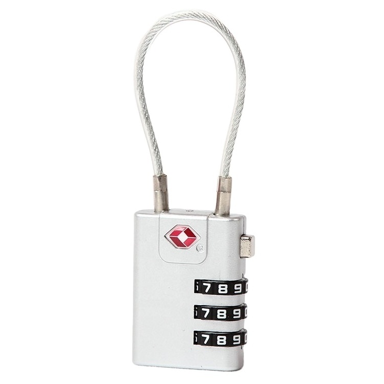 Travelsky Promotional Tsa Approved Padlock Cable Lock Luggage 3 Digit Combination Lock Cable