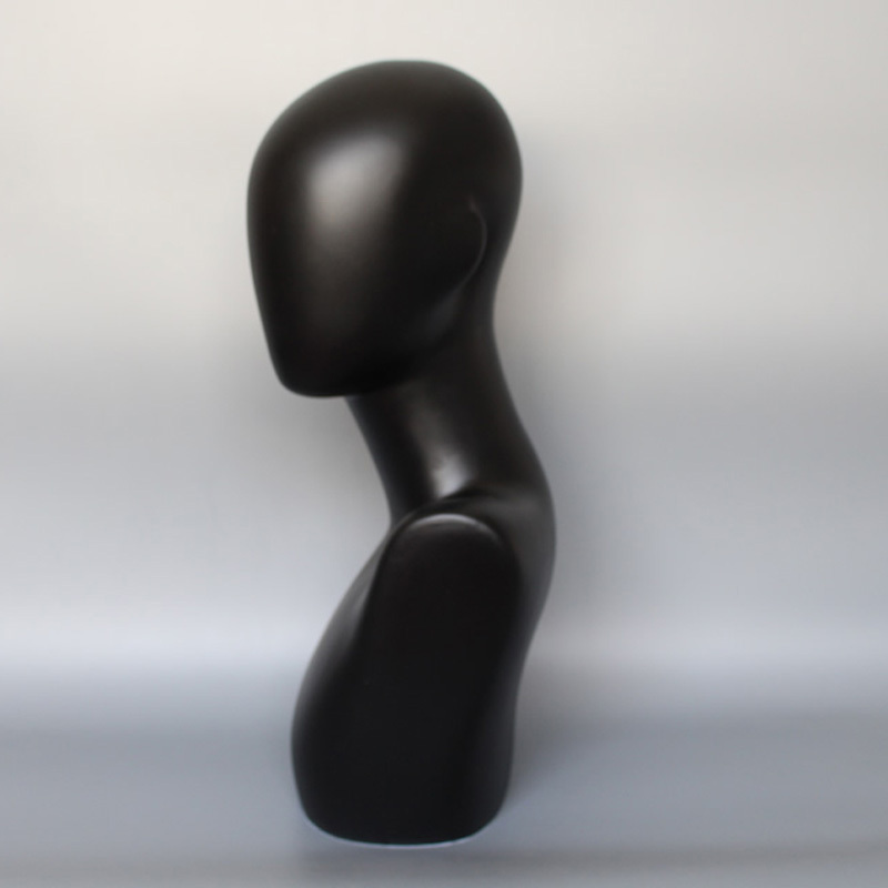 Fashion Matte Black Female Fiberglass ABS Material Mannequin Head Jewelry Wig Hair Display Model Stand