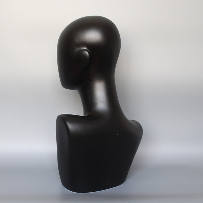 Fashion Matte Black Female Fiberglass ABS Material Mannequin Head Jewelry Wig Hair Display Model Stand