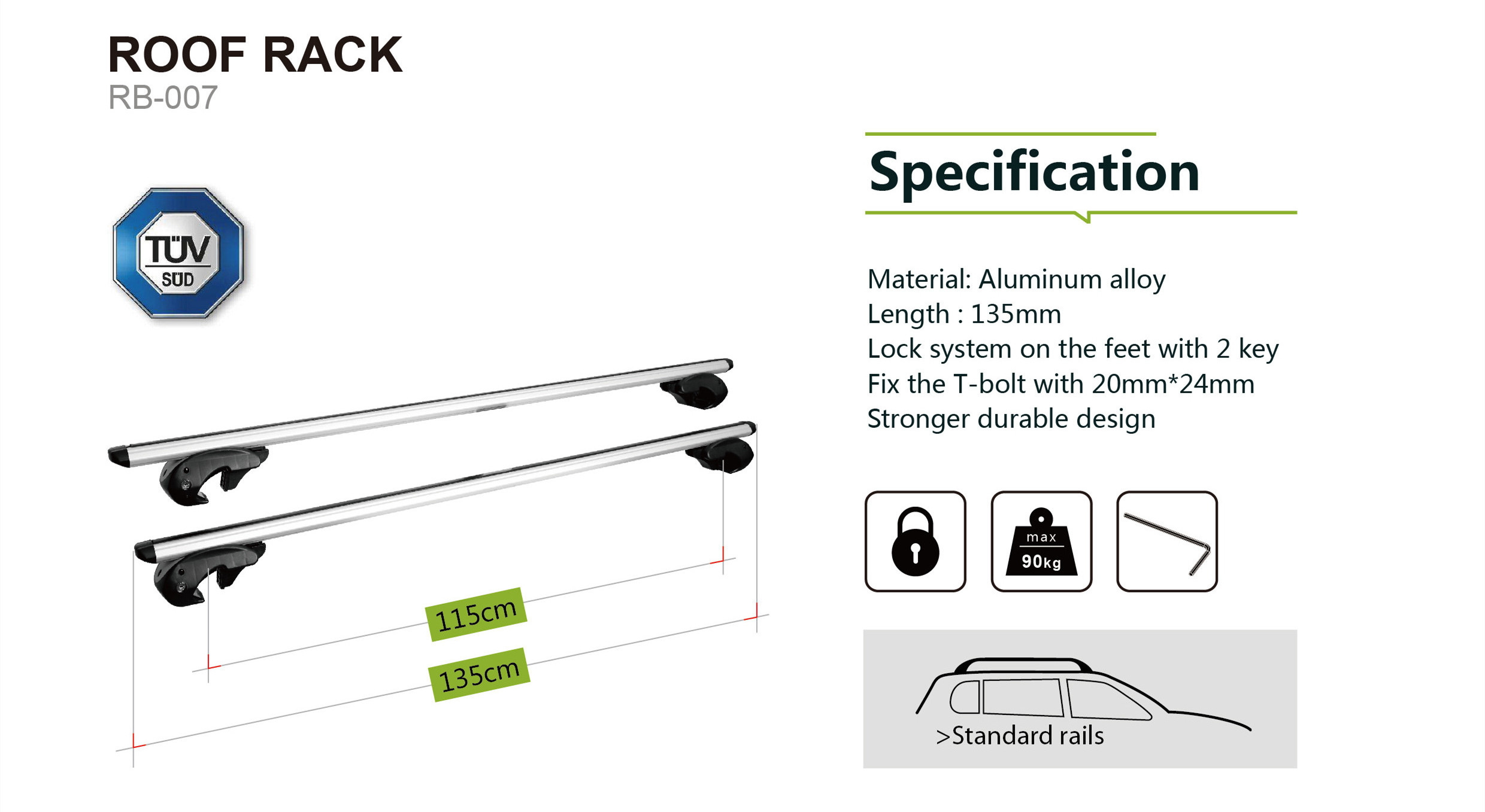 Aluminium Cross Bars Roof Racks Luggage Racks with Locks Anti-theft for Cargo Carrier Canoe Kayak Bike Rack