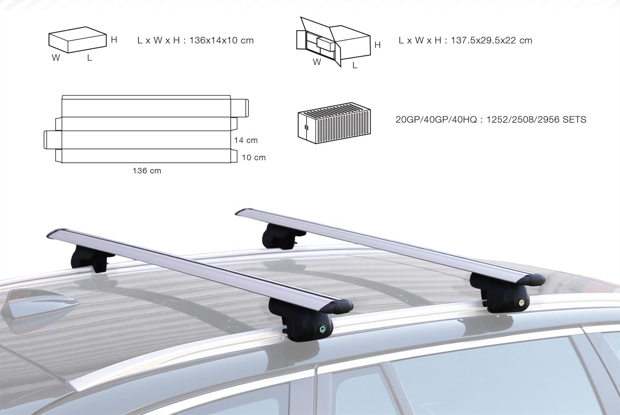 Universal supplier locking 90kg crossbars aerodynamic rooftop SUV flush side rail roof bike rack