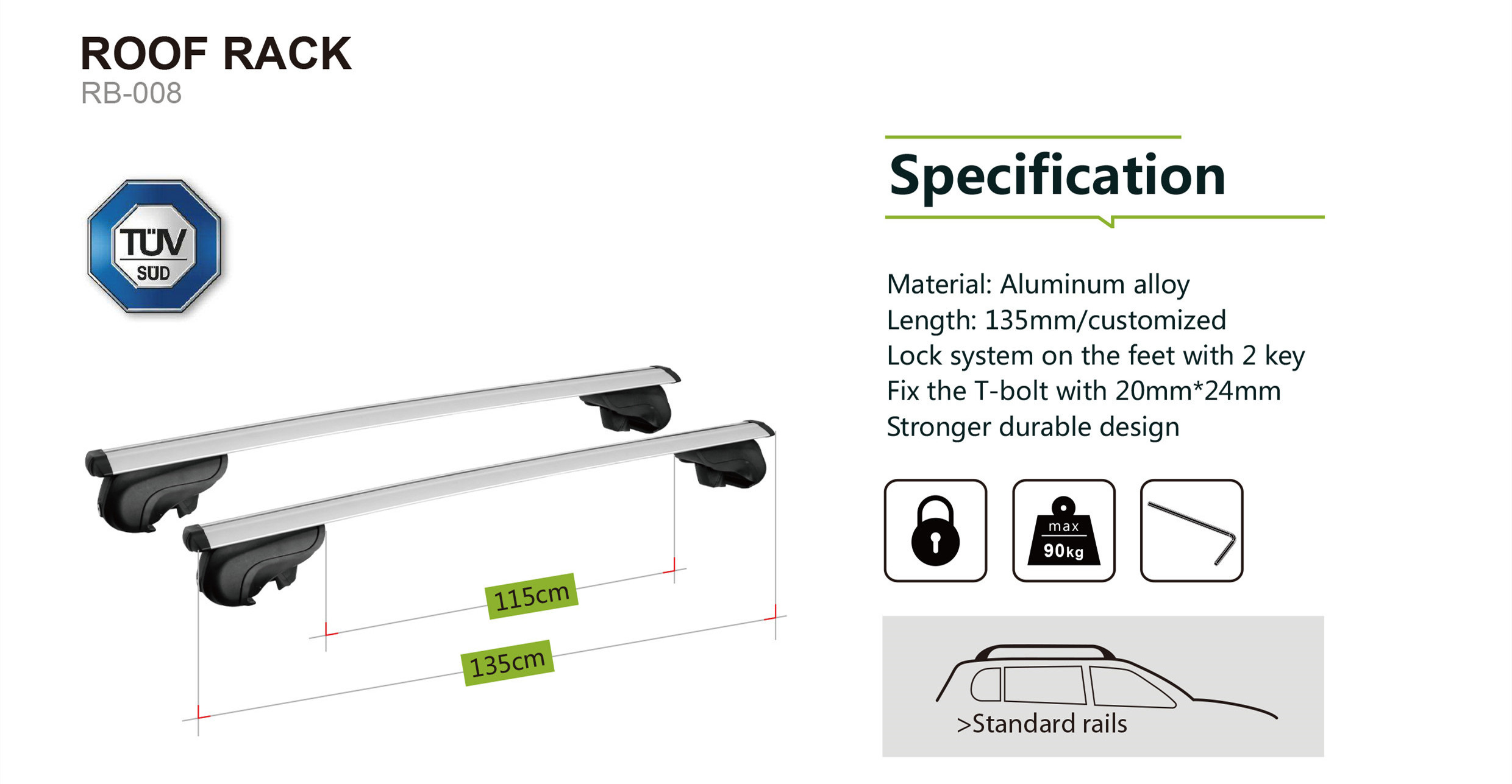 Treasurall Retail wholesale stainless steel removable van universal roof rack cross bar with lock