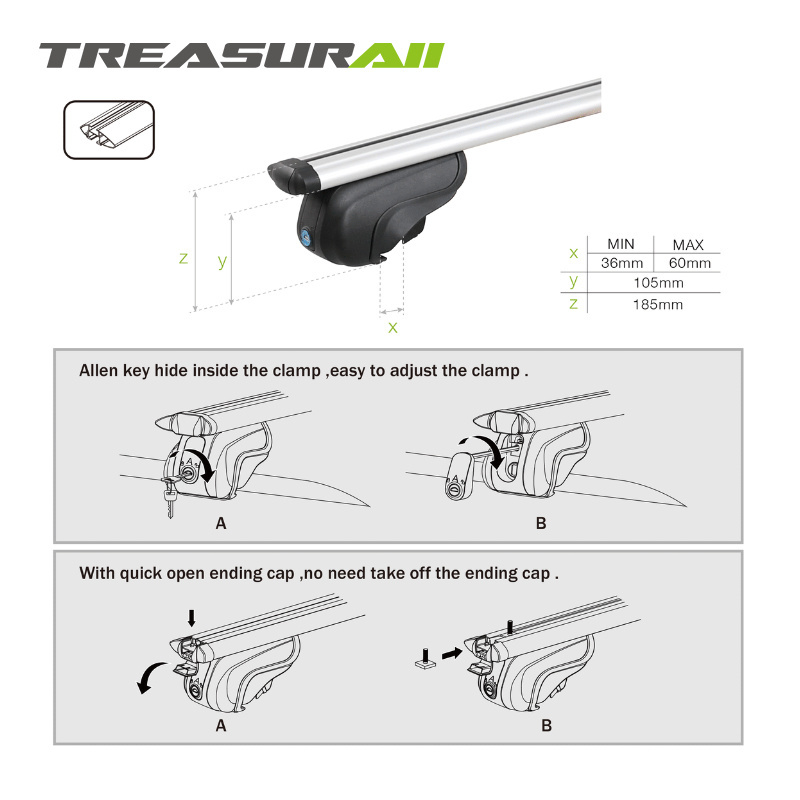 Treasurall Retail wholesale stainless steel removable van universal roof rack cross bar with lock