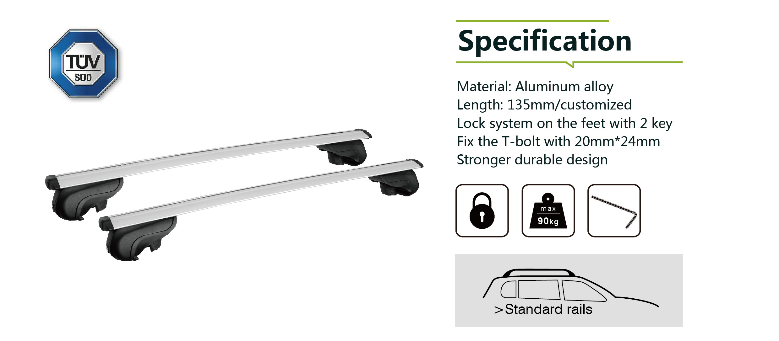 Treasurall Retail wholesale stainless steel removable van universal roof rack cross bar with lock