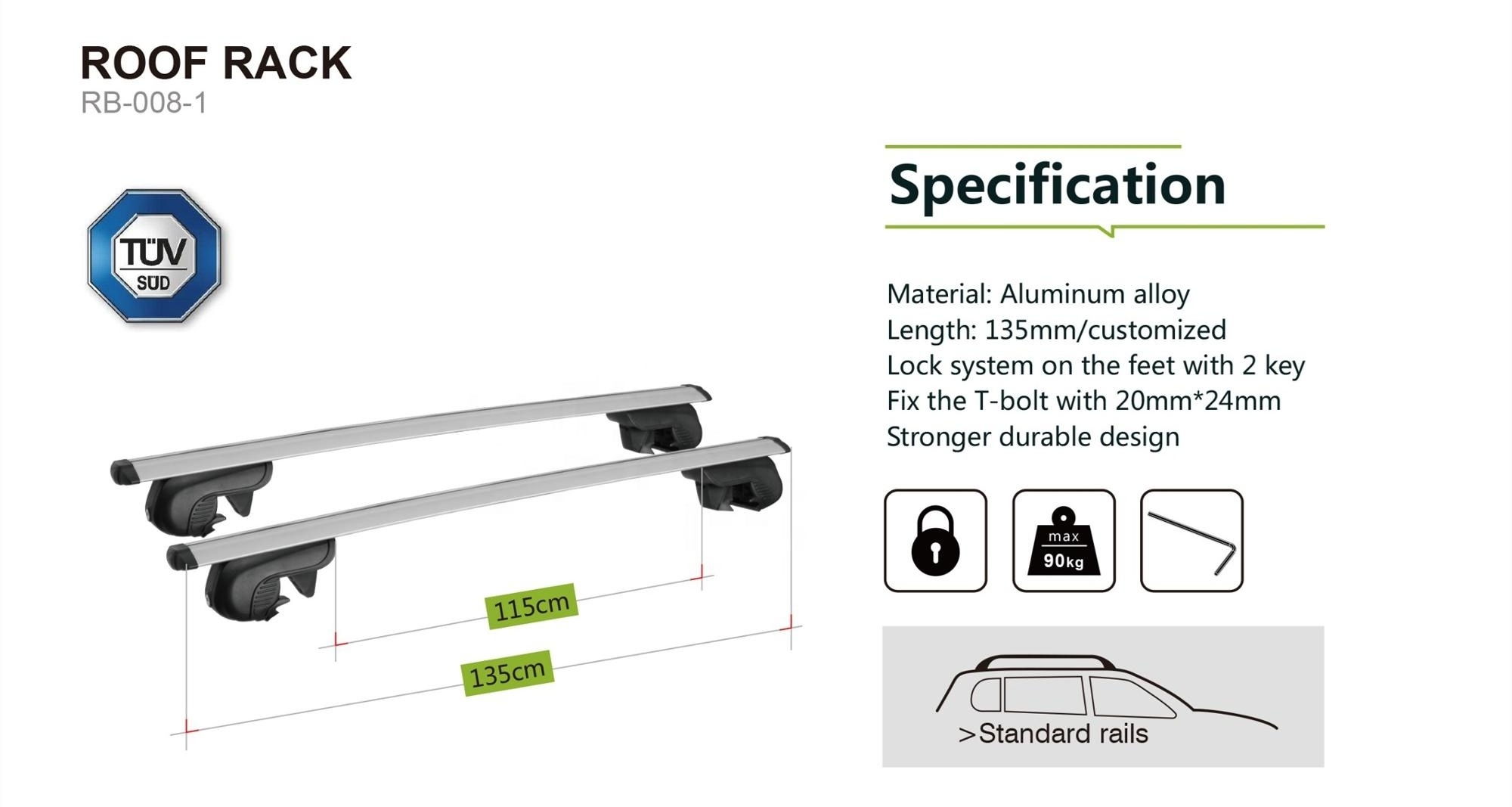 Universal supplier locking 90kg crossbars aerodynamic rooftop SUV flush side rail roof bike rack