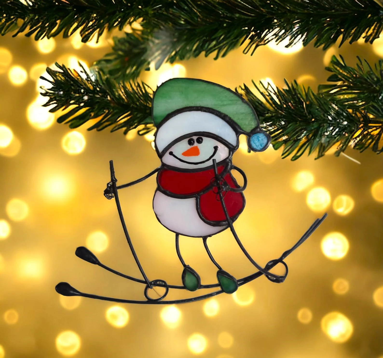 Stained Glass Snowman who skis  Christmas Decor Christmas Gifts Christmas suncatcher  stained glass window hangings