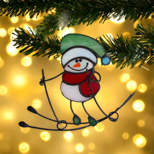 Stained Glass Snowman who skis  Christmas Decor Christmas Gifts Christmas suncatcher  stained glass window hangings