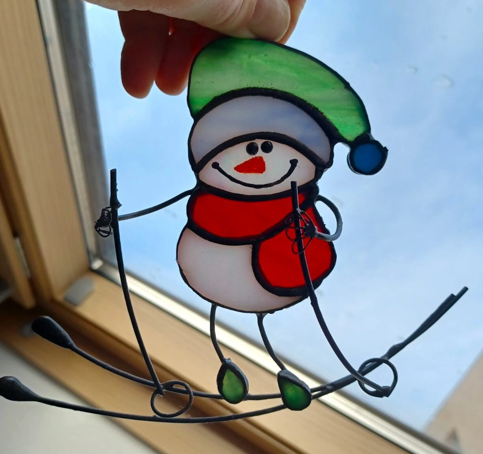 Stained Glass Snowman who skis  Christmas Decor Christmas Gifts Christmas suncatcher  stained glass window hangings