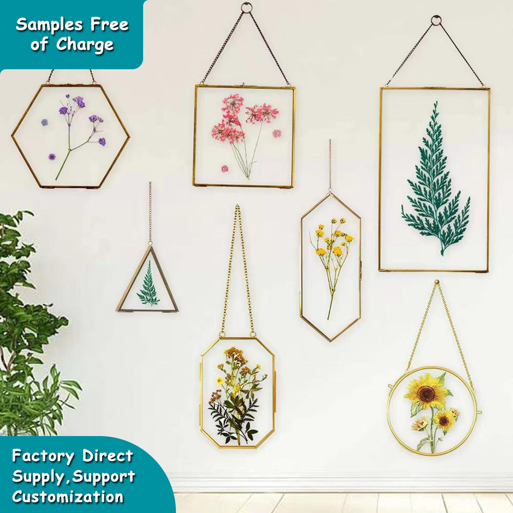 Customizable Size And Shape Double Sides Hanging Glass Frame For Pressed Dried Flowers Plants Or Holding Pictures Wall Decor