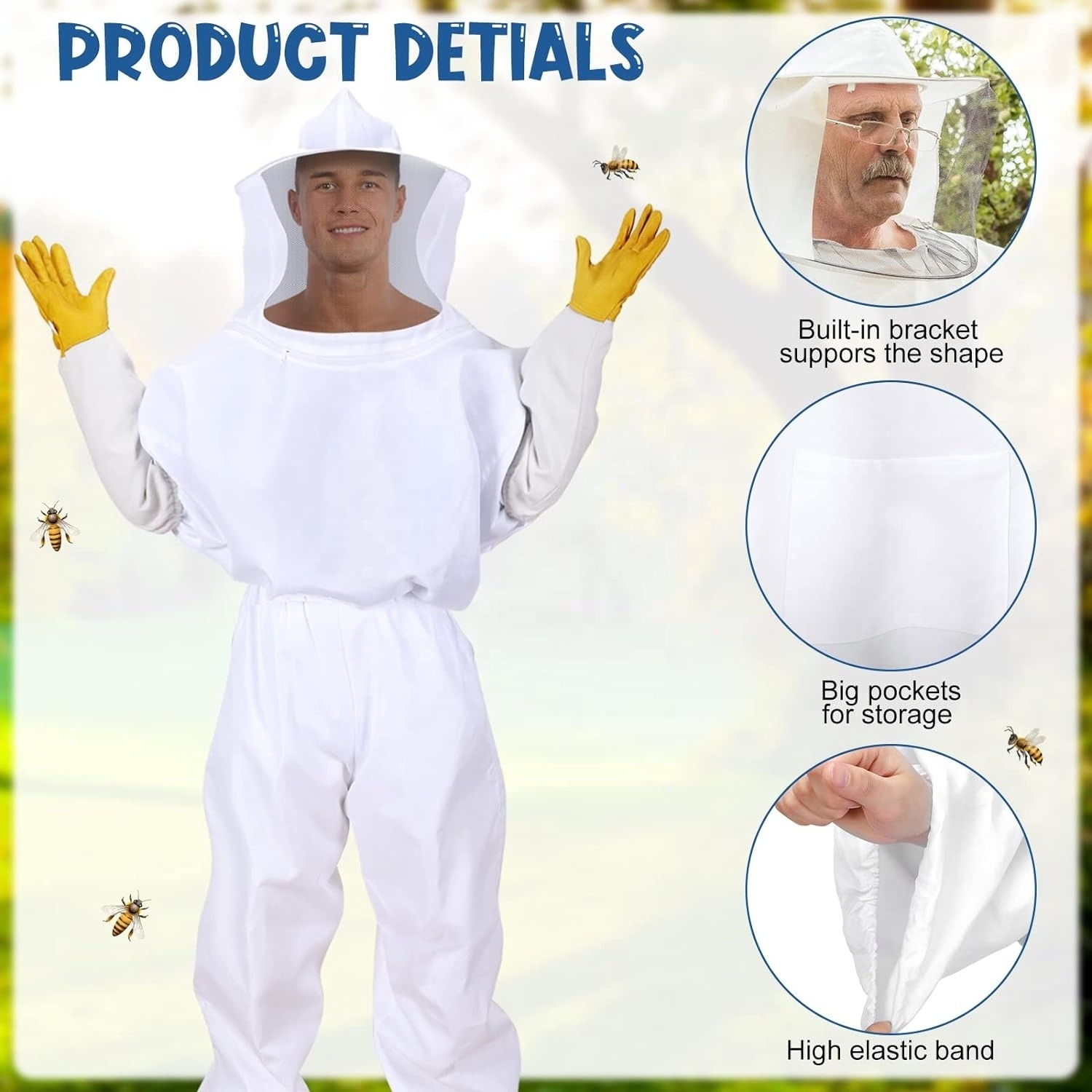 Bee Suit Three Layer Ultra Ventilated Mesh Sting Proof Beekeeper, Beekeeping, Protective Bee Suit with Fencing Veil For unisex