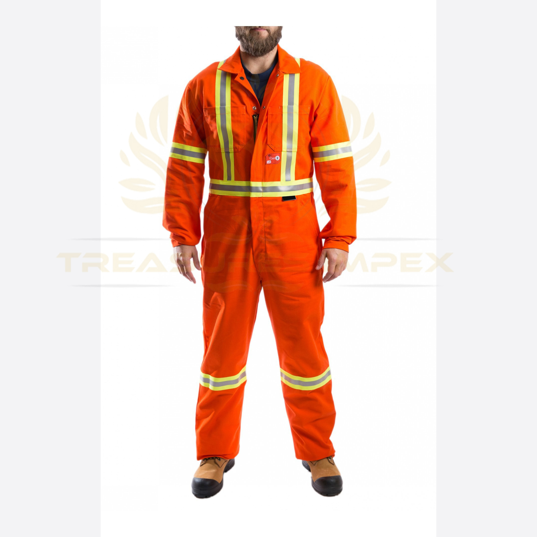 High Visibility Adjustable Flame Resistant Safety Coveralls with 2-Way Zipper  Reflective Tape  7 Pockets Clip Strap