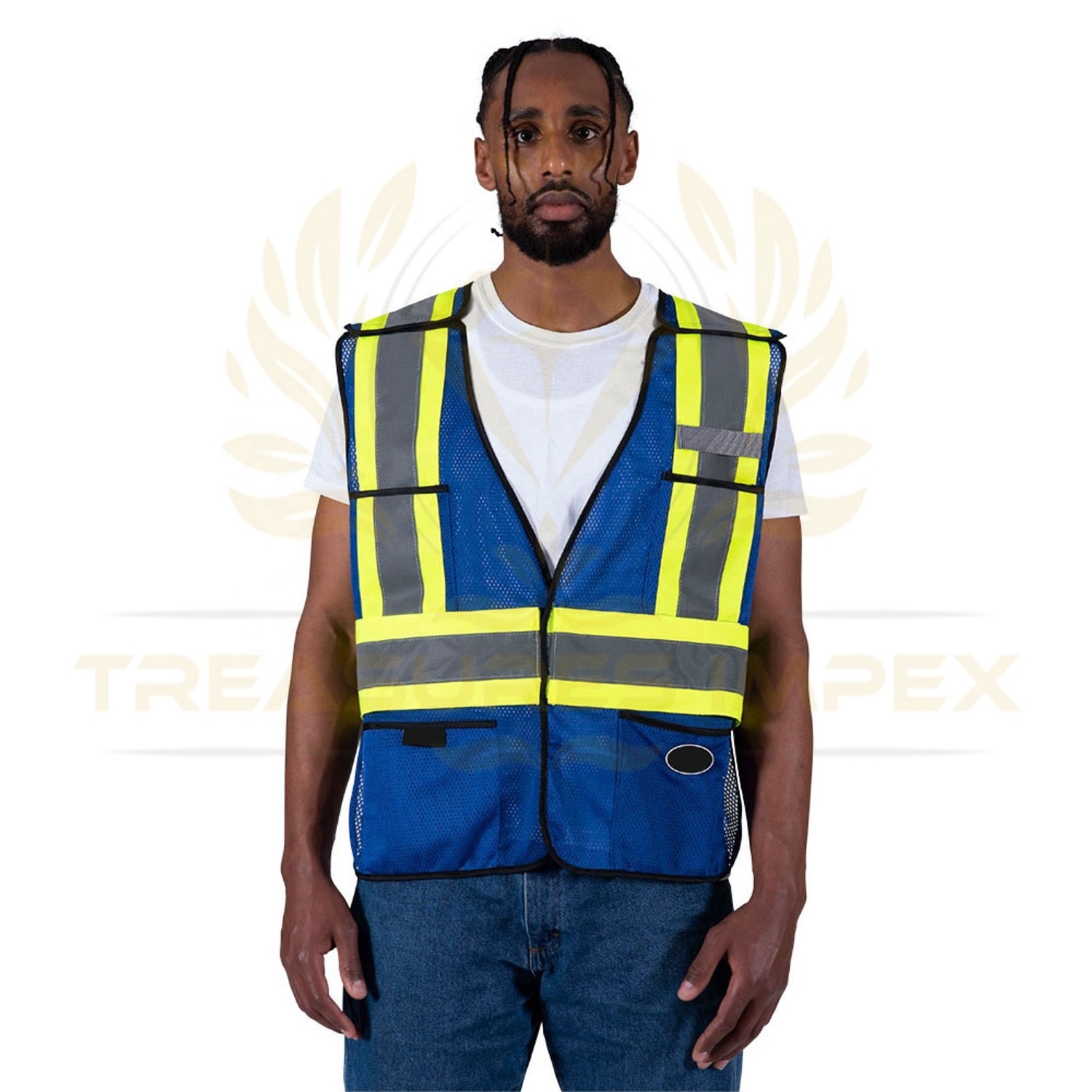 Safety Vest With Logo Purple Hi-Viz All Purpose Royal Blue Breathable Mesh Fabrics Sleeveless Reflective Vest