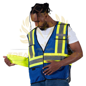 Safety Vest With Logo Purple Hi-Viz All Purpose Royal Blue Breathable Mesh Fabrics Sleeveless Reflective Vest