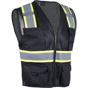 Safety Vest With Zipper Hi Vis Reflective Mesh Vest for Men ANSI Class 2 High Visibility Vest With 8 Pockets and Zipper