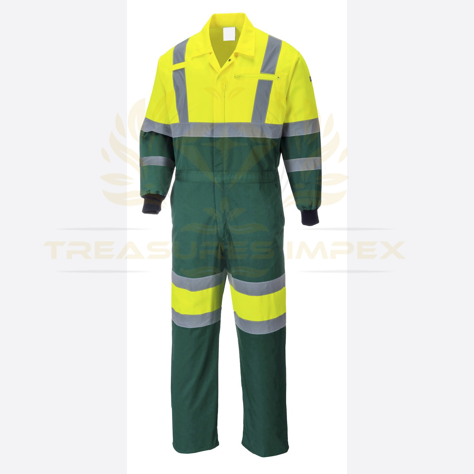 High Visibility Adjustable Flame Resistant Safety Coveralls with 2-Way Zipper  Reflective Tape  7 Pockets Clip Strap