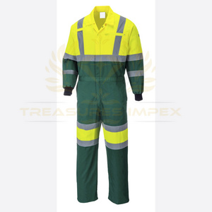 High Visibility Adjustable Flame Resistant Safety Coveralls with 2-Way Zipper  Reflective Tape  7 Pockets Clip Strap