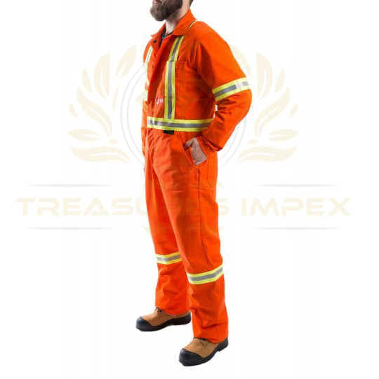 High Visibility Adjustable Flame Resistant Safety Coveralls with 2-Way Zipper  Reflective Tape  7 Pockets Clip Strap