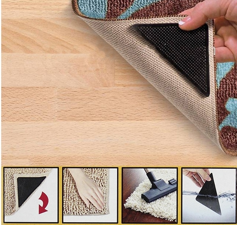 Non Slip Rug Pad 4Pcs Rug Carpet Mat Grippers Anti Skid Reusable Silicone Grip Adhesive Anti Slip Pad