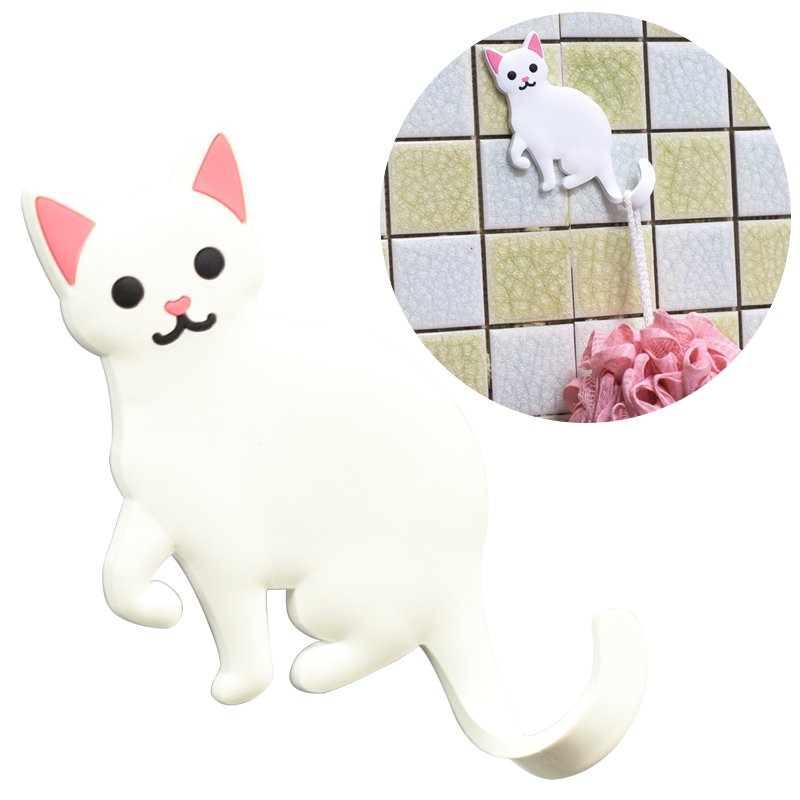 Self adhesive 3D PVC Lovely Cat Refrigerator with Tail Hook, Kitchen Decor Hanger,Office Whiteboard Stickers, Key Holder