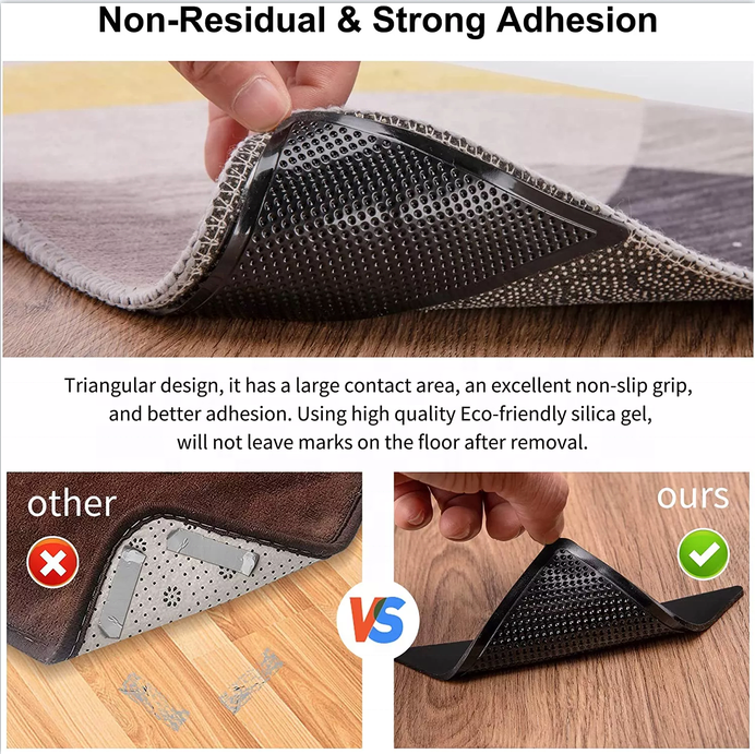 Non Slip Rug Pad 4Pcs Rug Carpet Mat Grippers Anti Skid Reusable Silicone Grip Adhesive Anti Slip Pad