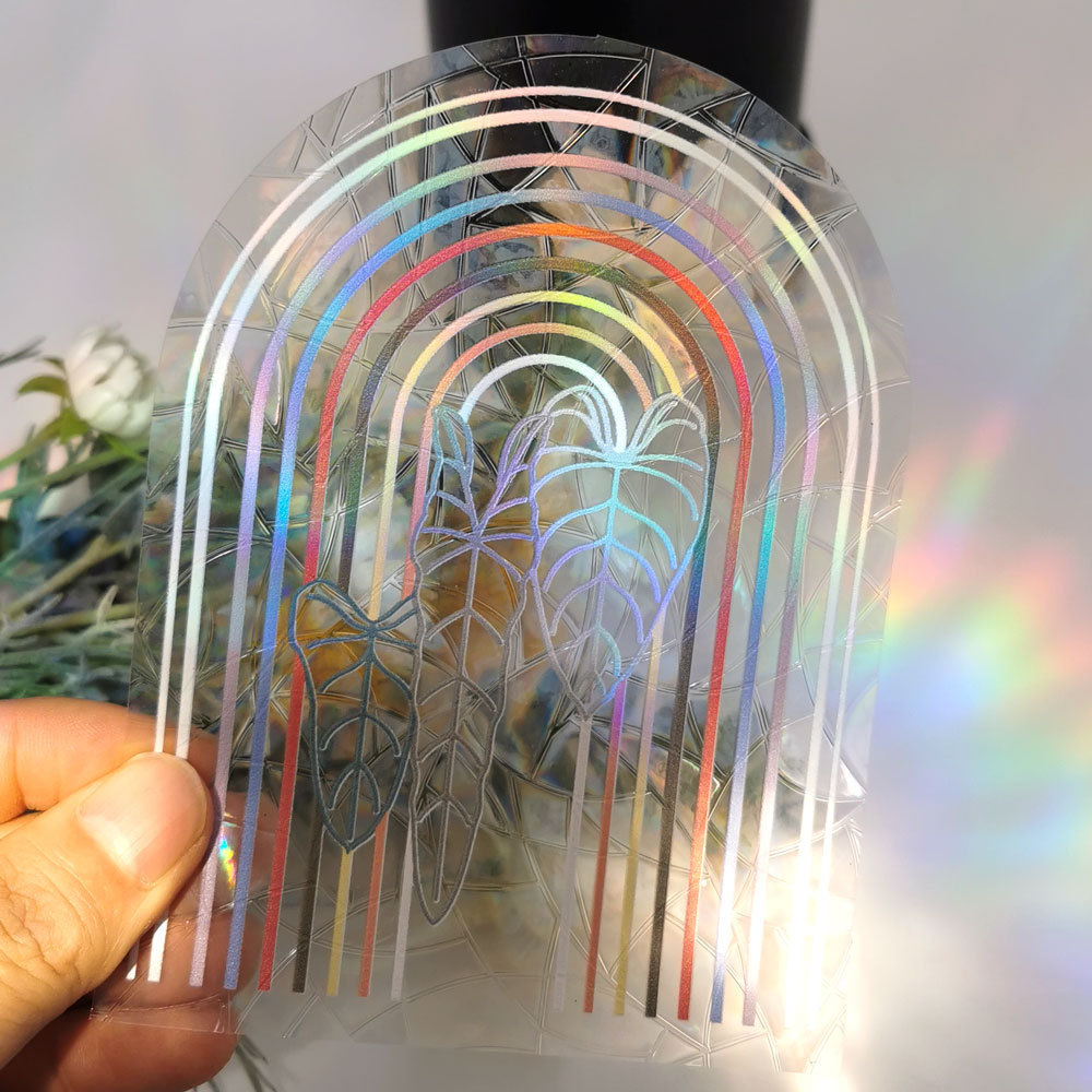 Wholesale PVC Decoration Hologram Rainbow Maker Suncatcher Film Sticker Window Decal Print Custom Window Suncatcher Sticker