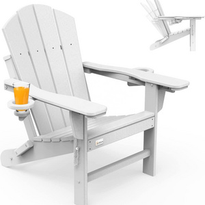 Outdoor Folding All Weather Heavy Duty Adirondack Chair with Footrest 2 Cup Holder on Armrest, Fade & Rust Resistant HDPE