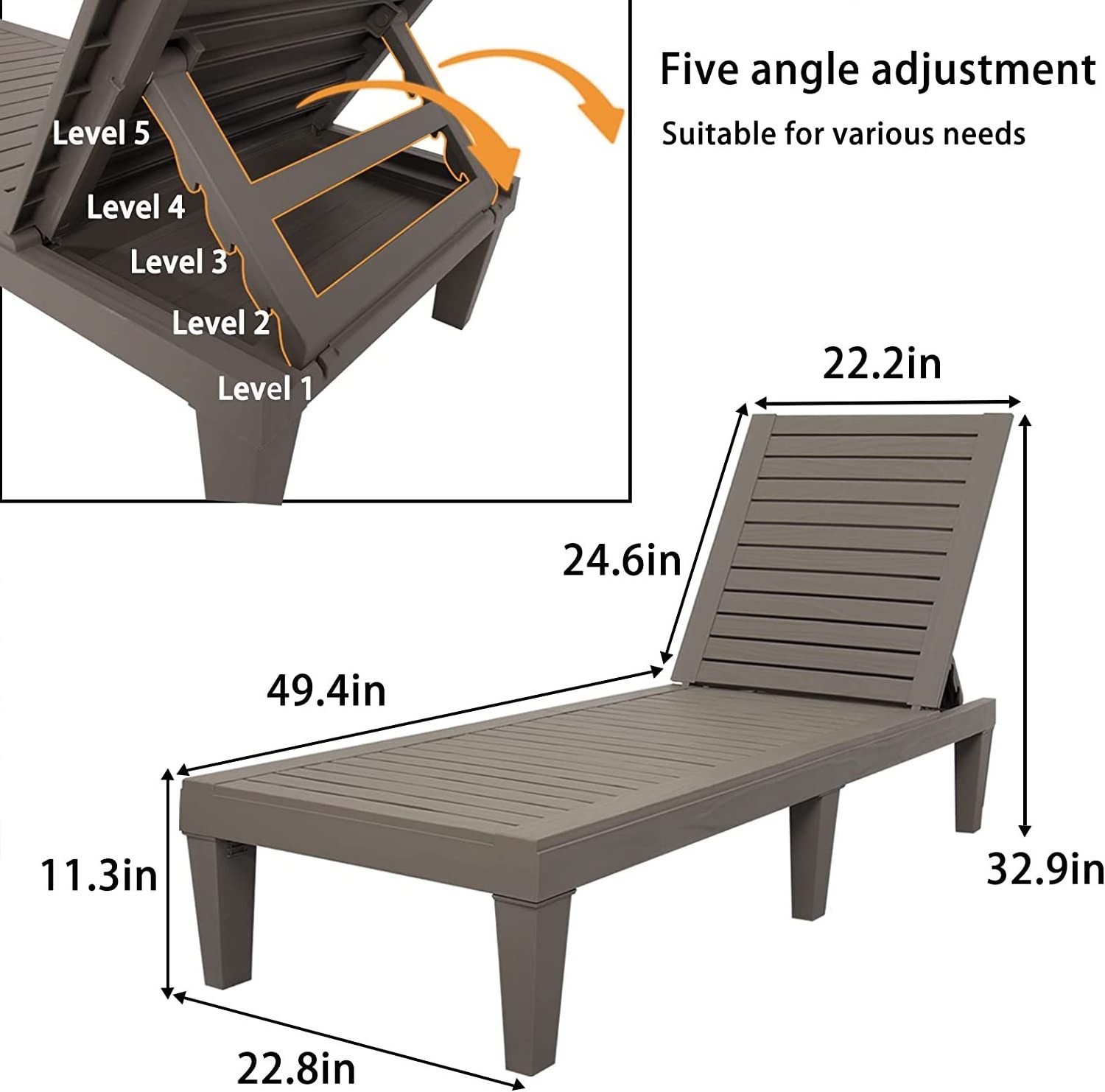 Treeents Outdoor Lounge Chair,Pool Chaise Lounge Waterproof Sunloungers