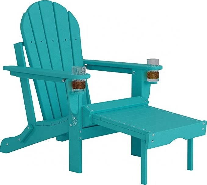 Treeents Outdoor Folding Heavy Duty Adirondack Chair with Footrest 2 Cup Holder on Armrest, Perfect for Outside Porch Patio