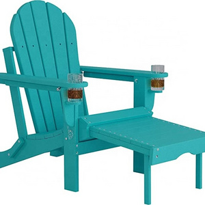 Treeents Outdoor Folding Heavy Duty Adirondack Chair with Footrest 2 Cup Holder on Armrest, Perfect for Outside Porch Patio