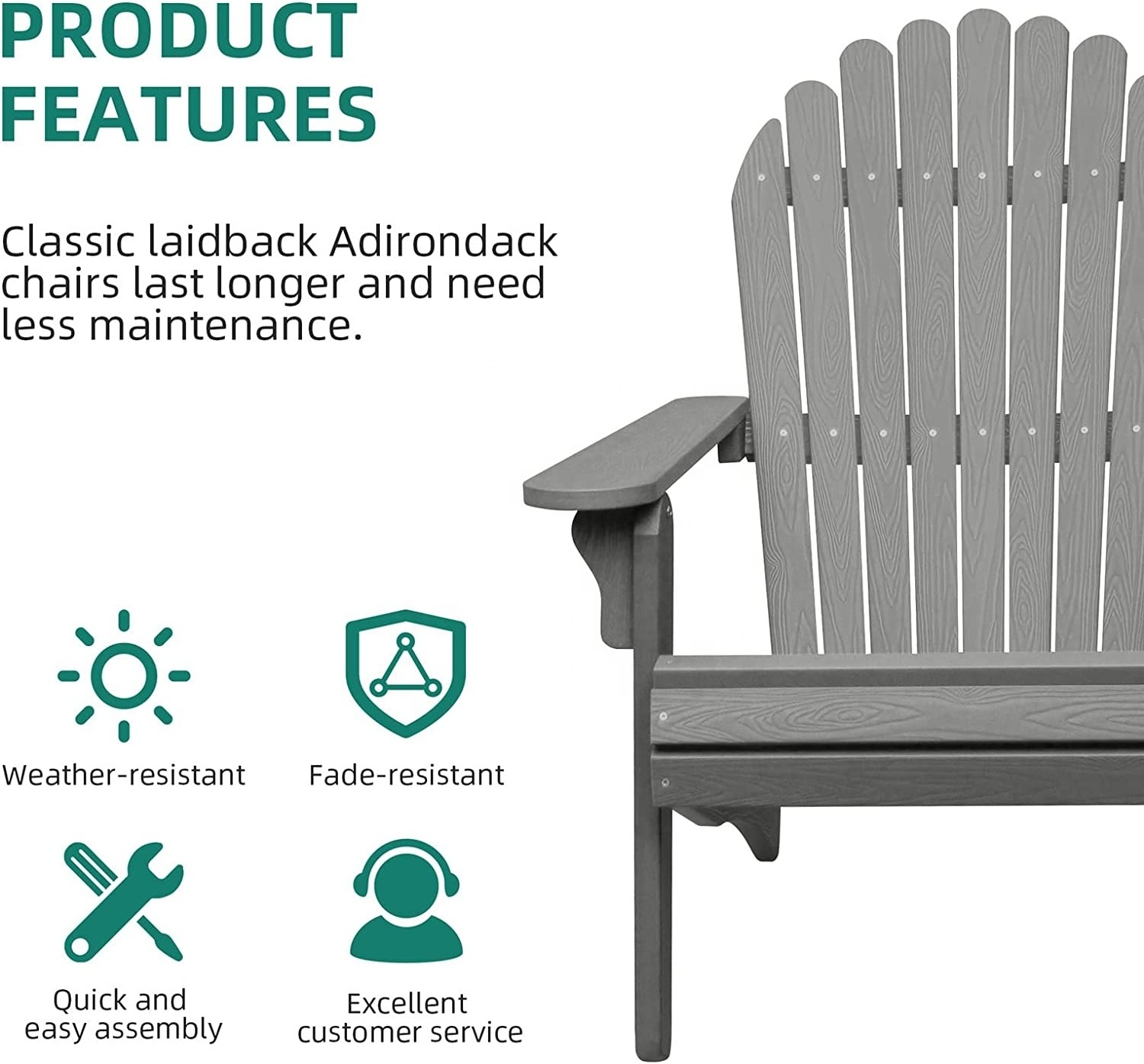 Wood Grain Polystyrene Outdoor Chairs for Patio Pool Deck   Adirondack Chair, Weather Resistant Poly Resin Fire Pits Chair