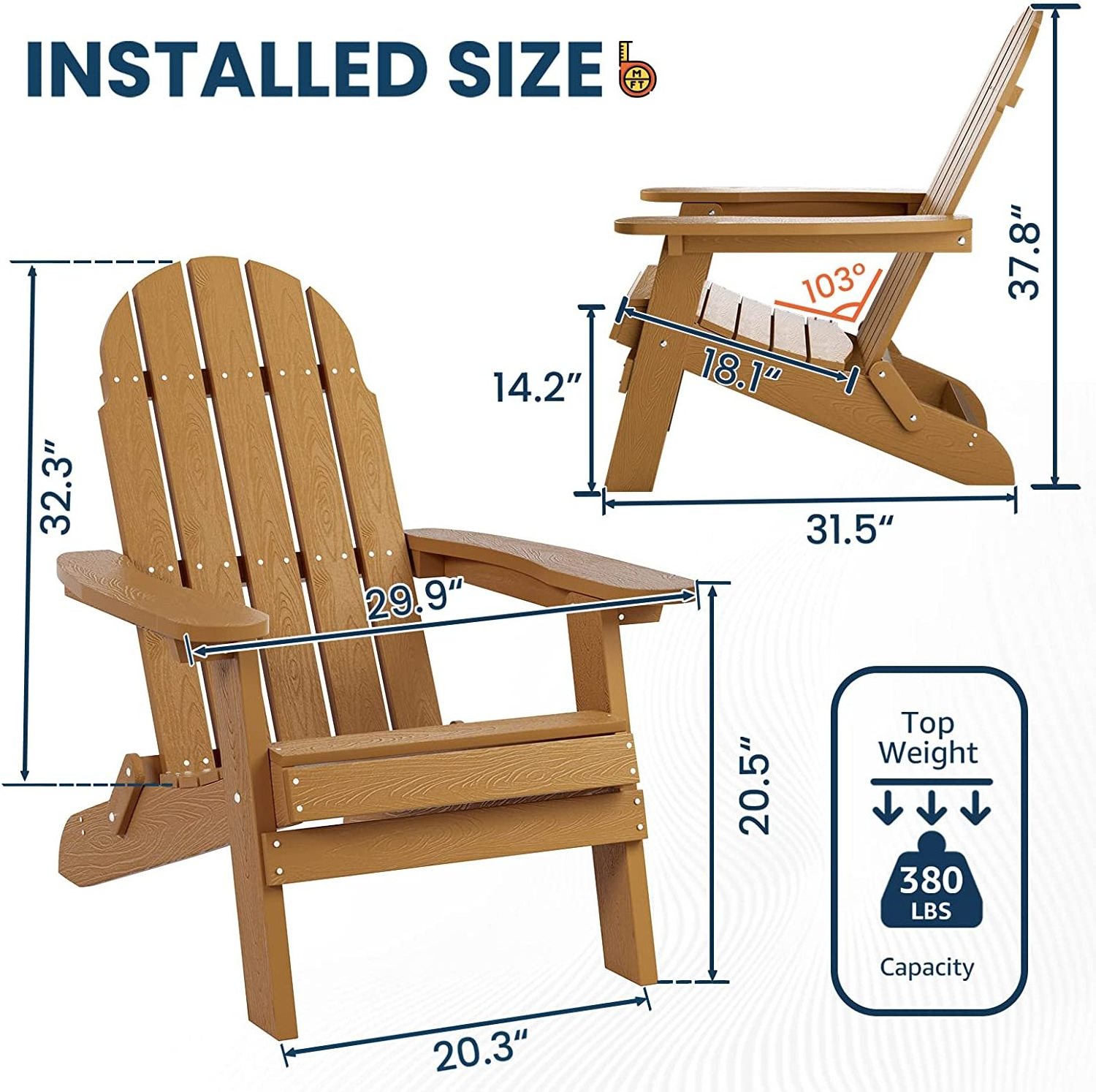 Teak Foldable Weather Resistant  Treeents Folding Adirondack Chair