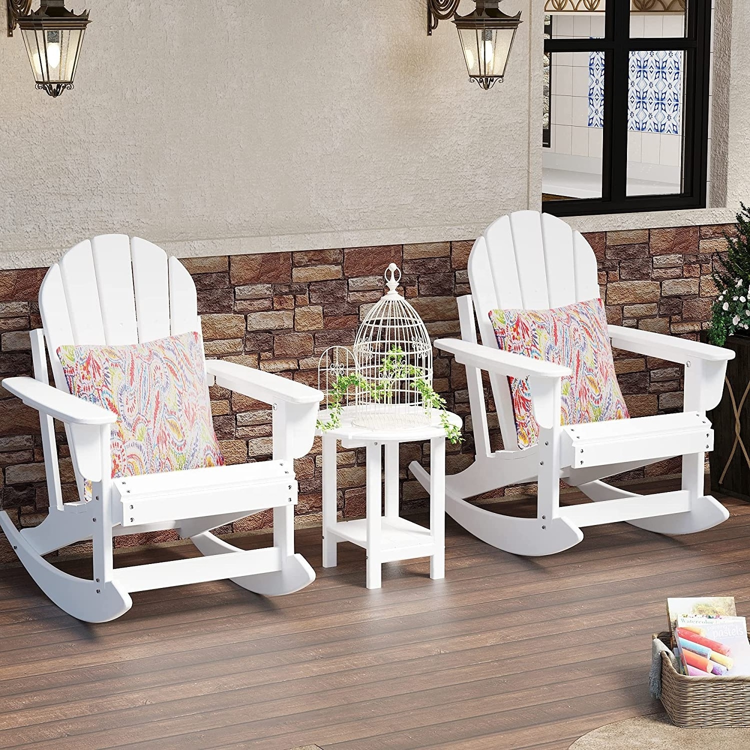 Patio Plastic All Weather Adirondack Rocker Treeents Outdoor Adirondack Rocking Chair with Cushion/Pillow