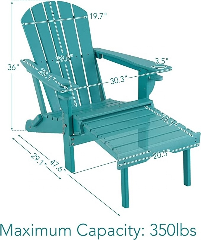 Treeents Outdoor Folding Heavy Duty Adirondack Chair with Footrest 2 Cup Holder on Armrest, Perfect for Outside Porch Patio