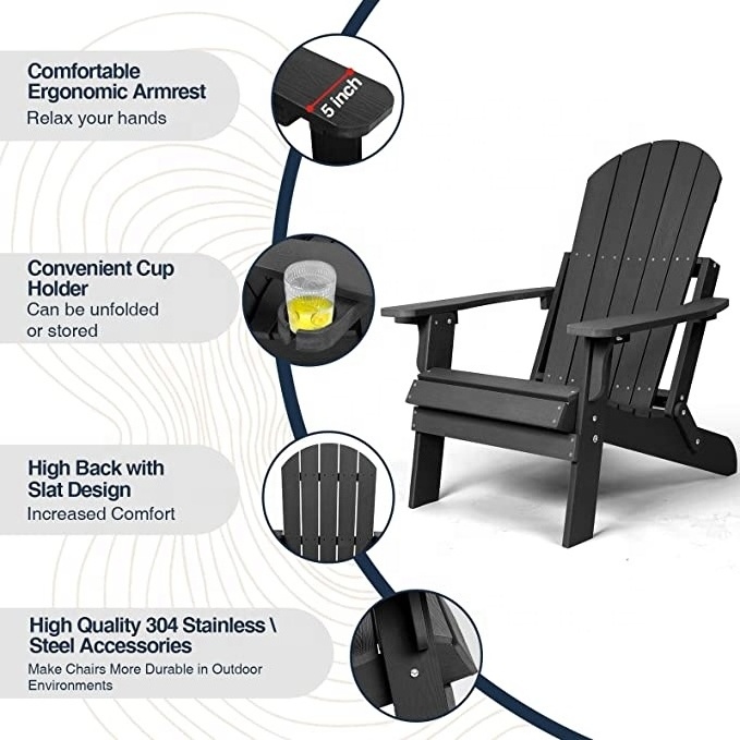 Fold or Unfold Easily in 1 Second, Outdoor Chairs Folding Adirondack Chair, All Weather Resistant Plastic Chair with Cup Holder