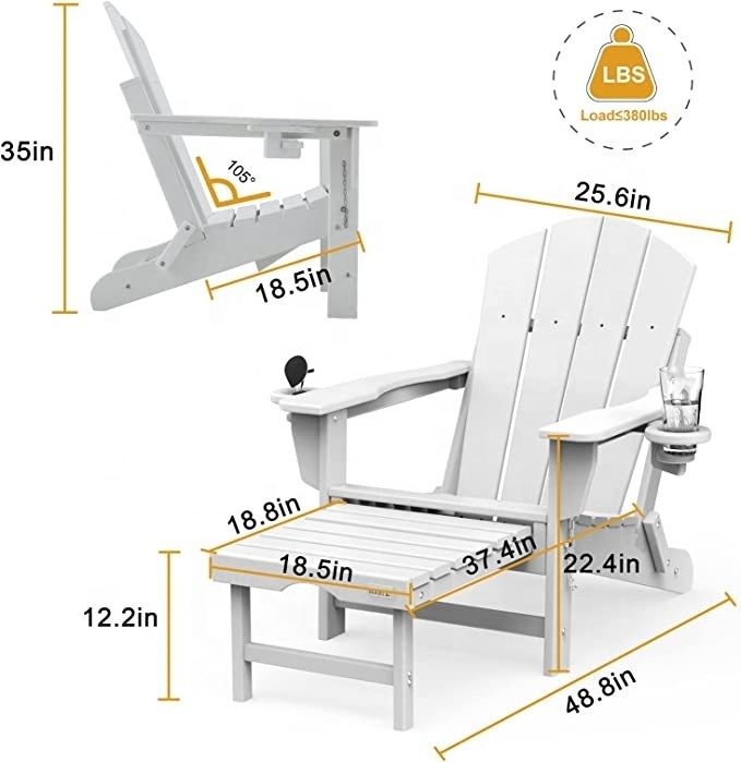 Treeents Folding Adirondack Chair Firepot Chair Adirondack Chair Weatherproof with 2 cup holders