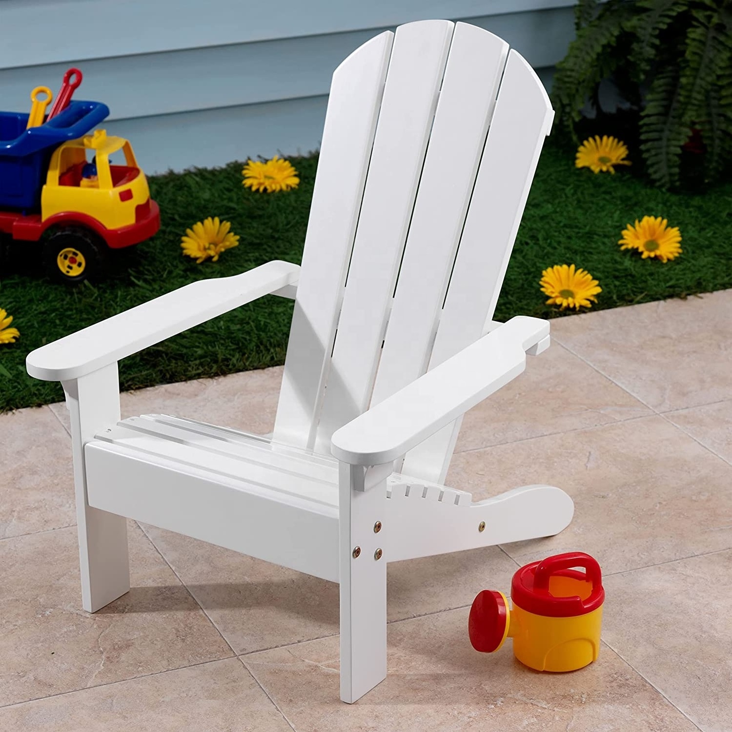 White Wooden Adirondack Children's Gift Outdoor Chair Kid's Patio Furniture for Ages 3-8