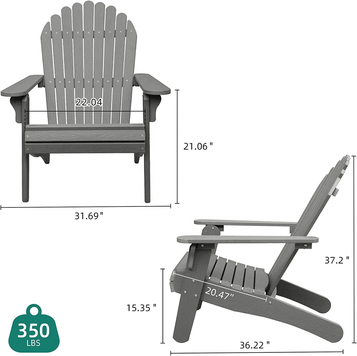 Wood Grain Polystyrene Outdoor Chairs for Patio Pool Deck   Adirondack Chair, Weather Resistant Poly Resin Fire Pits Chair