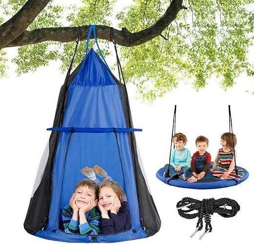 2 In 1 Kids Detachable Patio Swings Hanging Chair Outdoor Furniture Patio Swings Seat Swing Play House Tree Tent Hammock