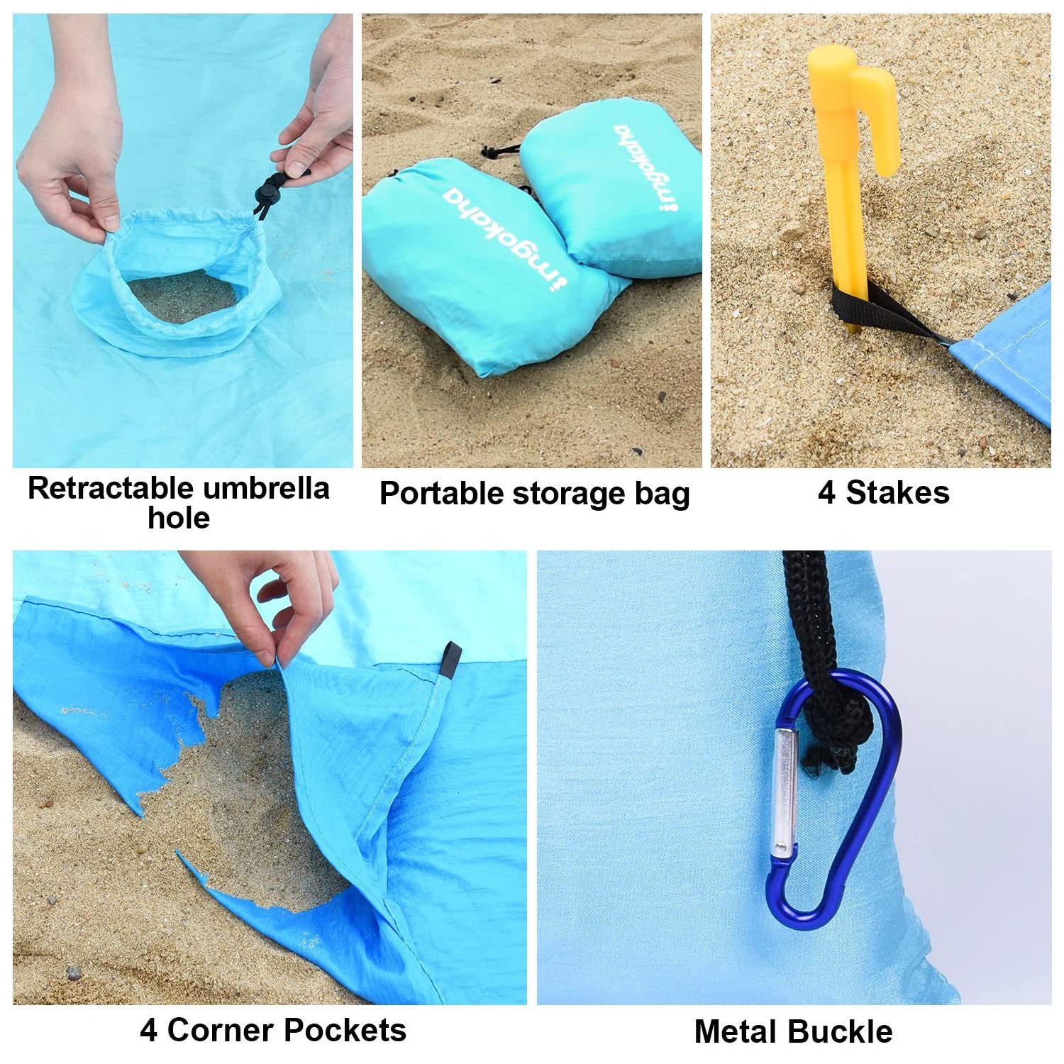 Portable Beach Blanket Outdoor Large Foldable Beach Mat Custom Waterproof sand proof Beach Mat With Hole For Umbrella