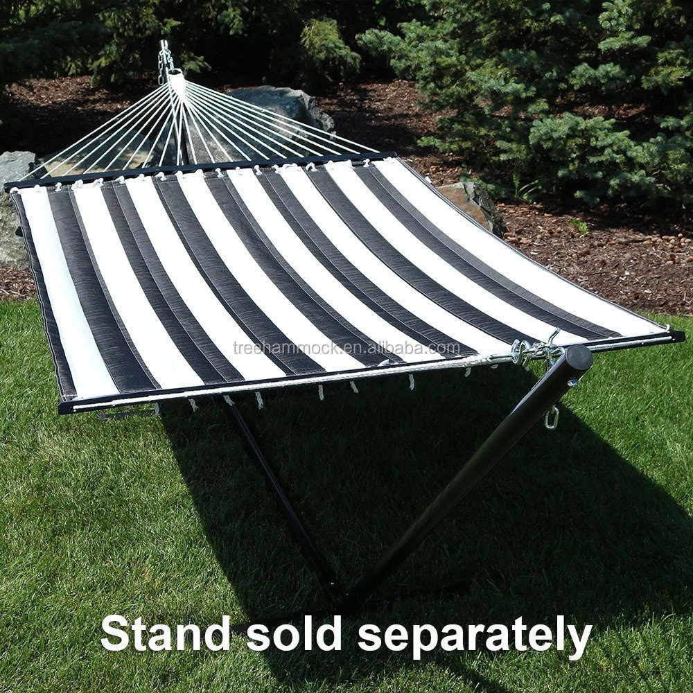 2 Person canvas Hammock with Spreader Bars,  Heavy Duty 450 Pound Capacity black and white striped hammock with stand