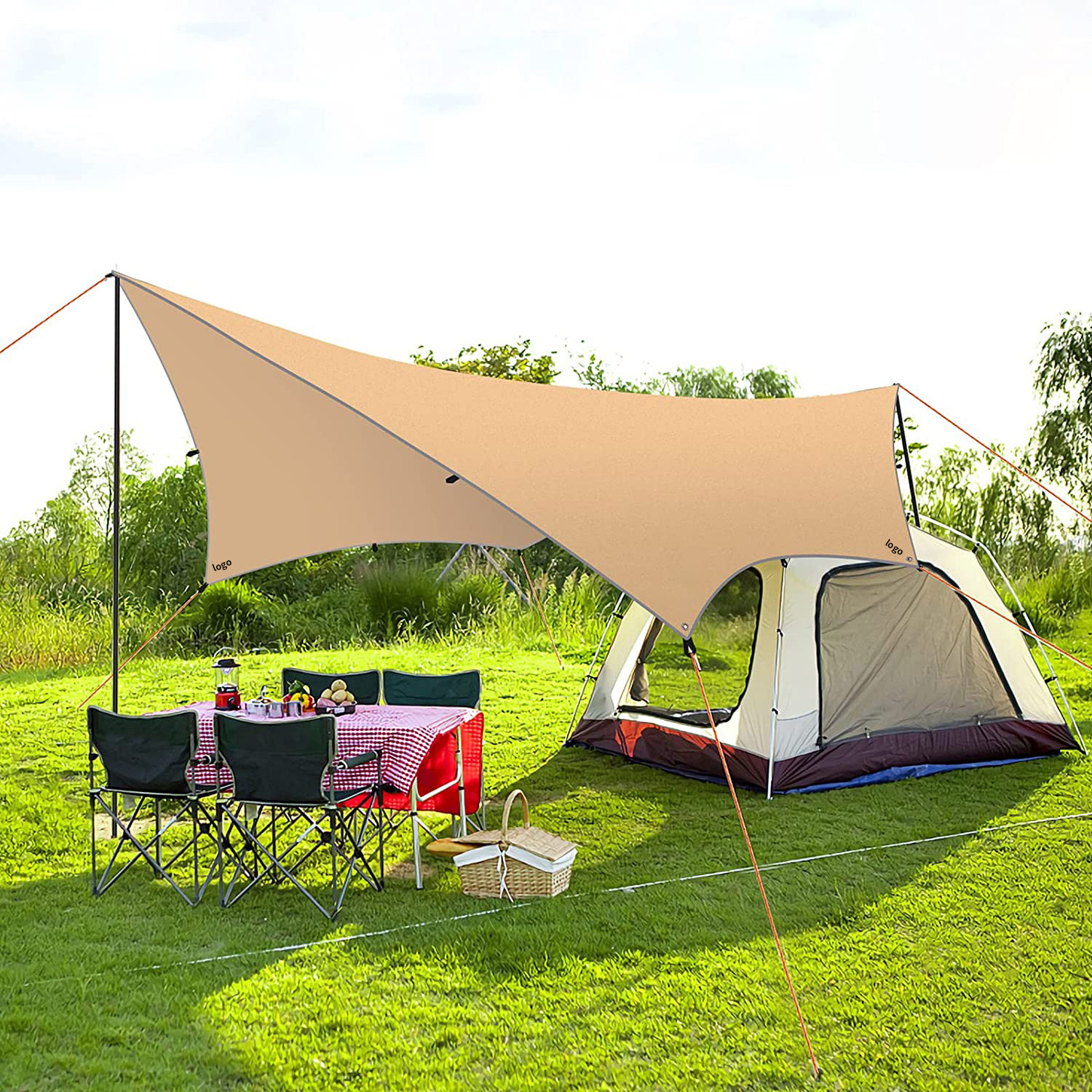 Rain Fly Tarp Camping Beach Sun Shade Shelter Hexagon Outdoor Sun Shelter Awning Folding Canopy