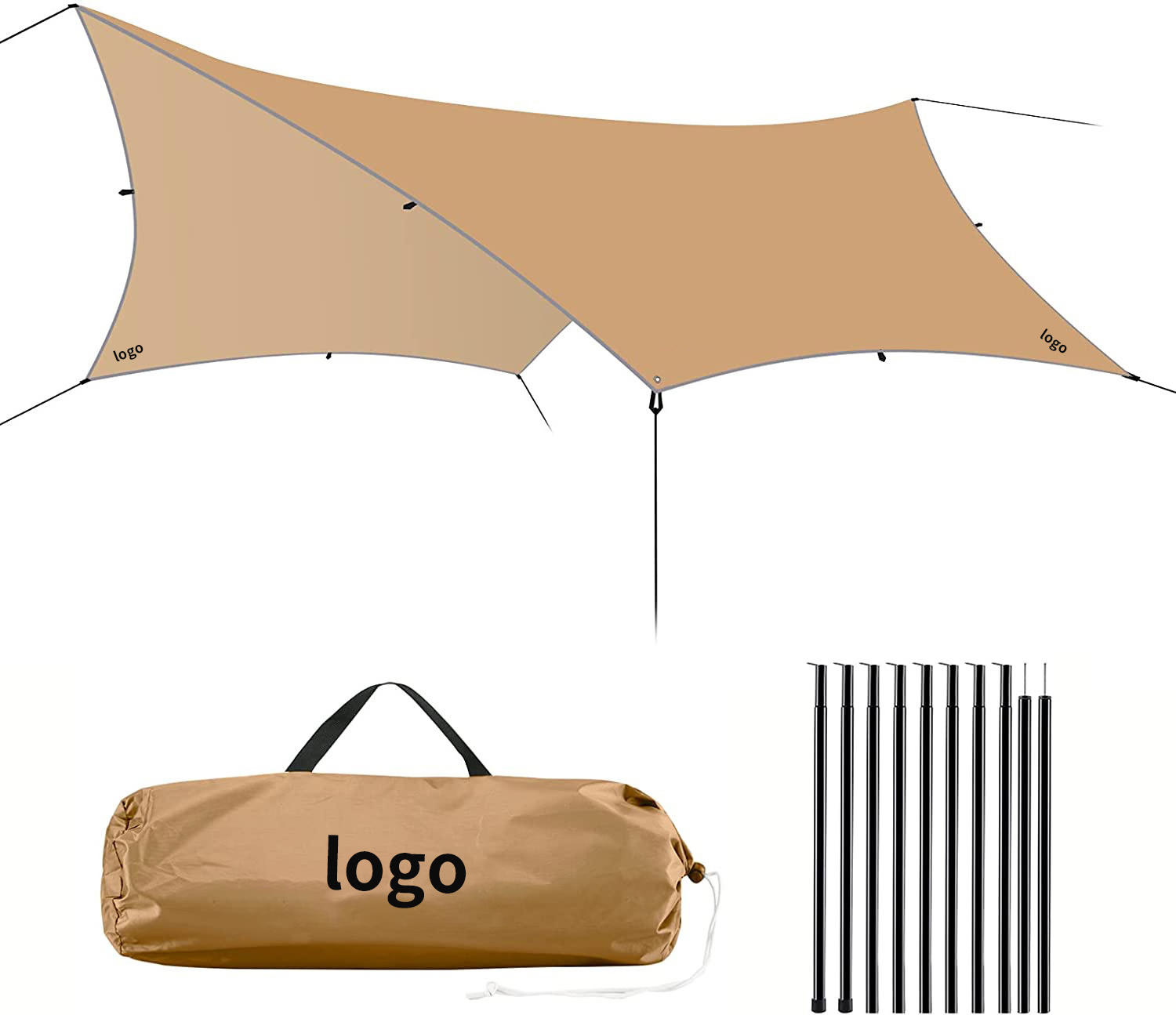 Girder shelter sun shade rain fly camping tarp with 2pcs tent pole beach tent sun shelter