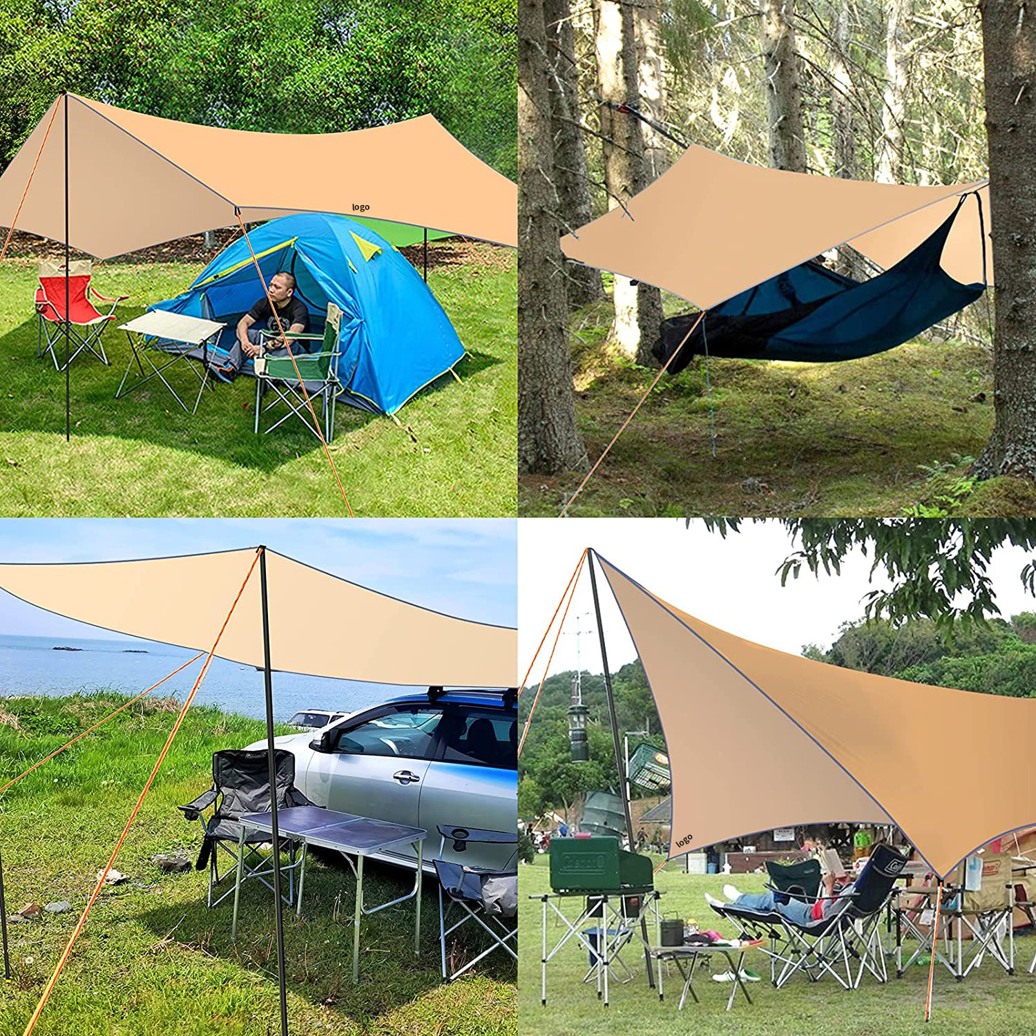 Girder shelter sun shade rain fly camping tarp with 2pcs tent pole beach tent sun shelter