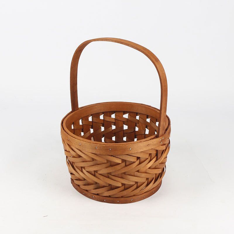 Woodchip Picnic Basket with Portable Wine Table, Woven Basket with 2 Swing Handles